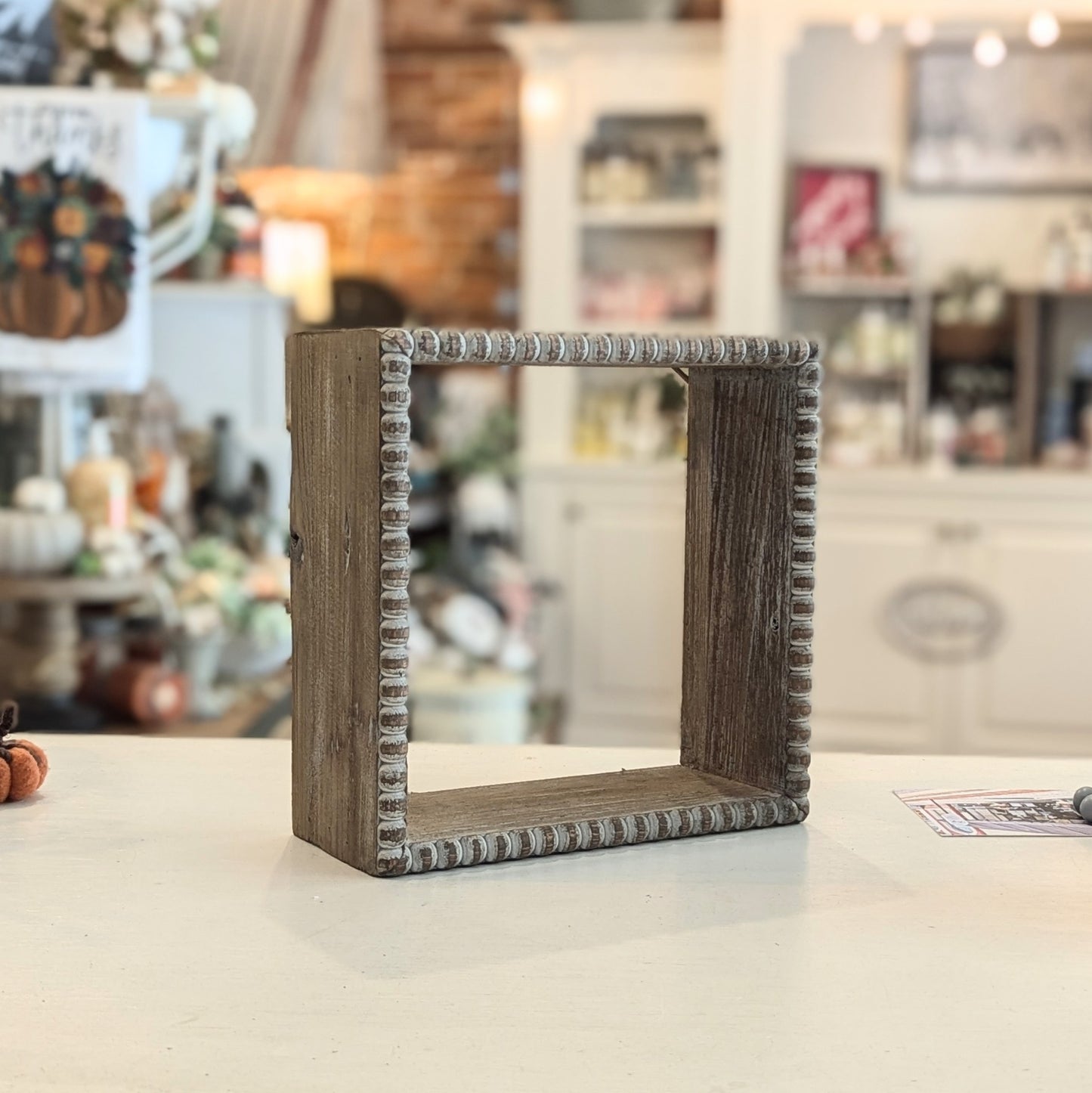 Weathered Wooden Beaded-Edge Shadow Box Wall Shelf (varies)