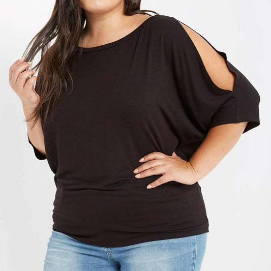 Tres Chic Cold Shoulder Top in Black PLUS