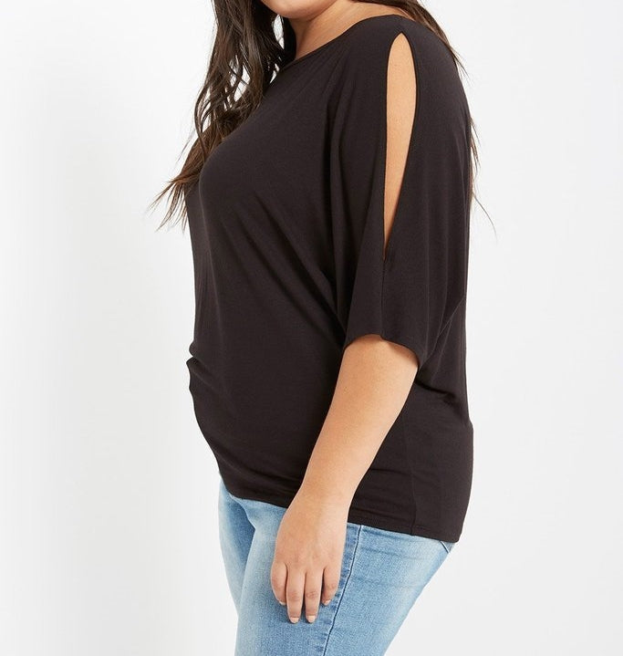 Tres Chic Cold Shoulder Top in Black PLUS