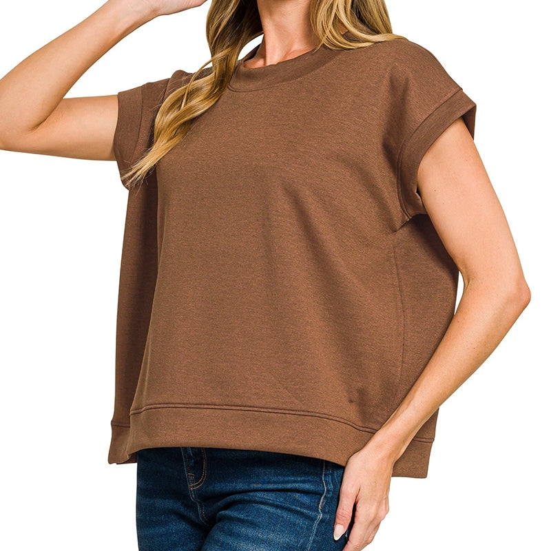 Brown Scuba Short Sleeve Sweatshirt Vest