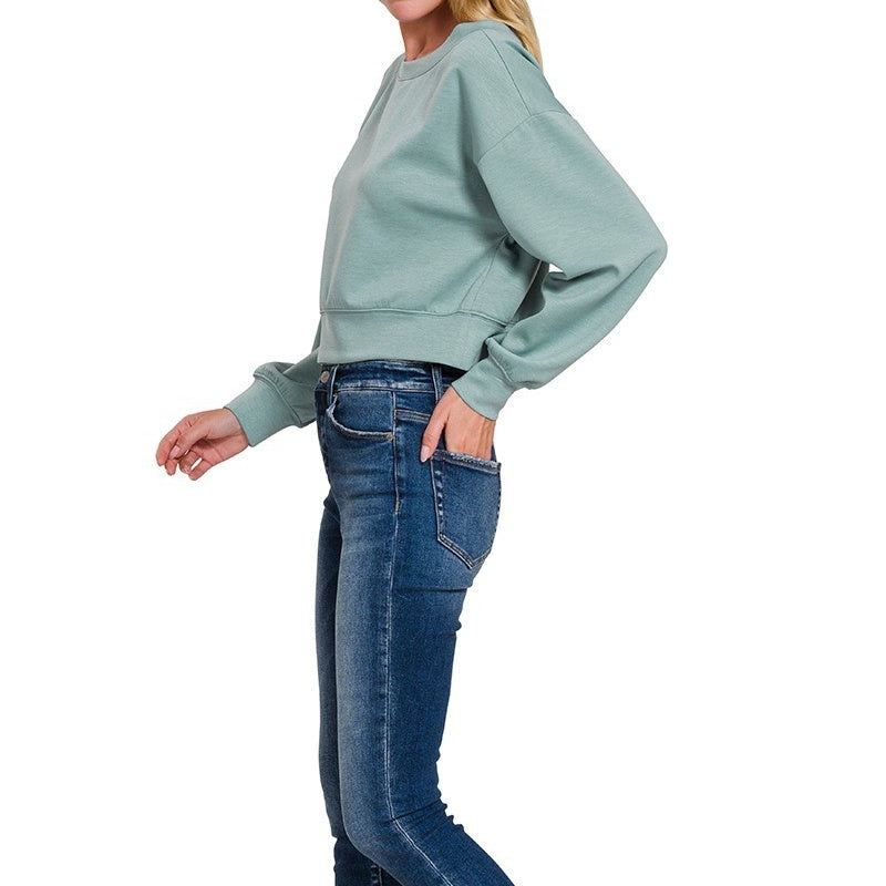 Scuba Cropped Boat Neck Pullover Sweatshirt