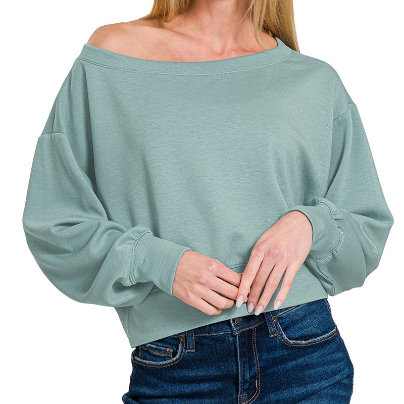 Scuba Cropped Boat Neck Pullover Sweatshirt