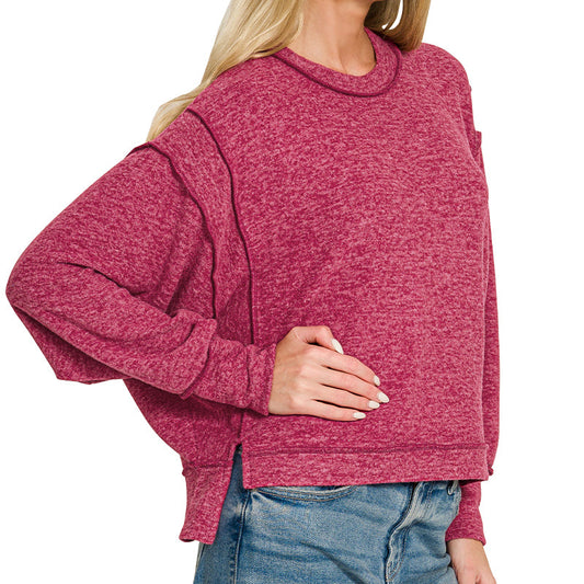 Brushed Melange Hacci Oversized Sweater in Cabernet 2899