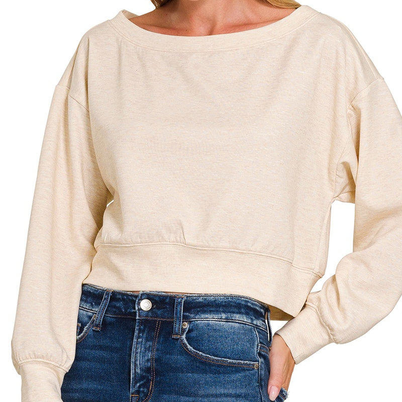 Scuba Cropped Boat Neck Pullover Sweatshirt