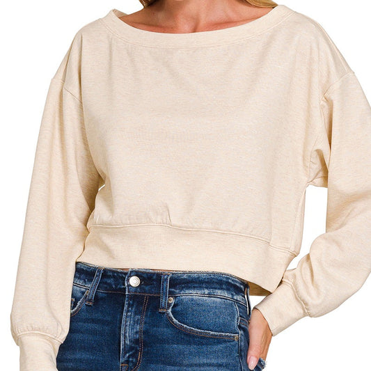 Scuba Cropped Boat Neck Pullover Sweatshirt 2817