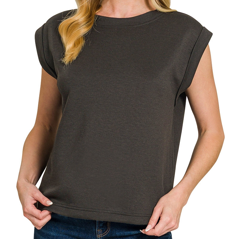 Black Scuba Short Sleeve Sweatshirt Vest