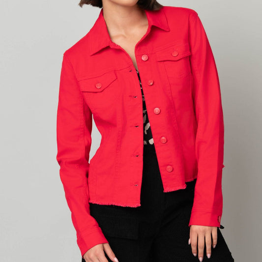 Red Frayed Stretch Denim Jacket 2772
