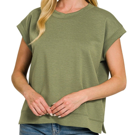 Olive Scuba Short Sleeve Sweatshirt Vest 2876