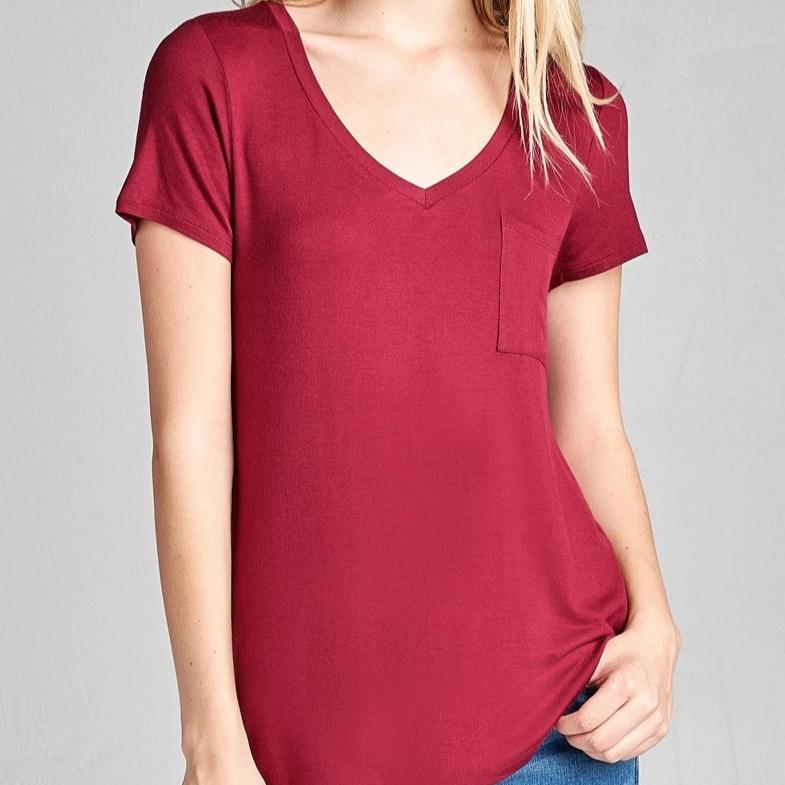 V is for Victory Relaxed Pocket Tee in Burgundy 2139
