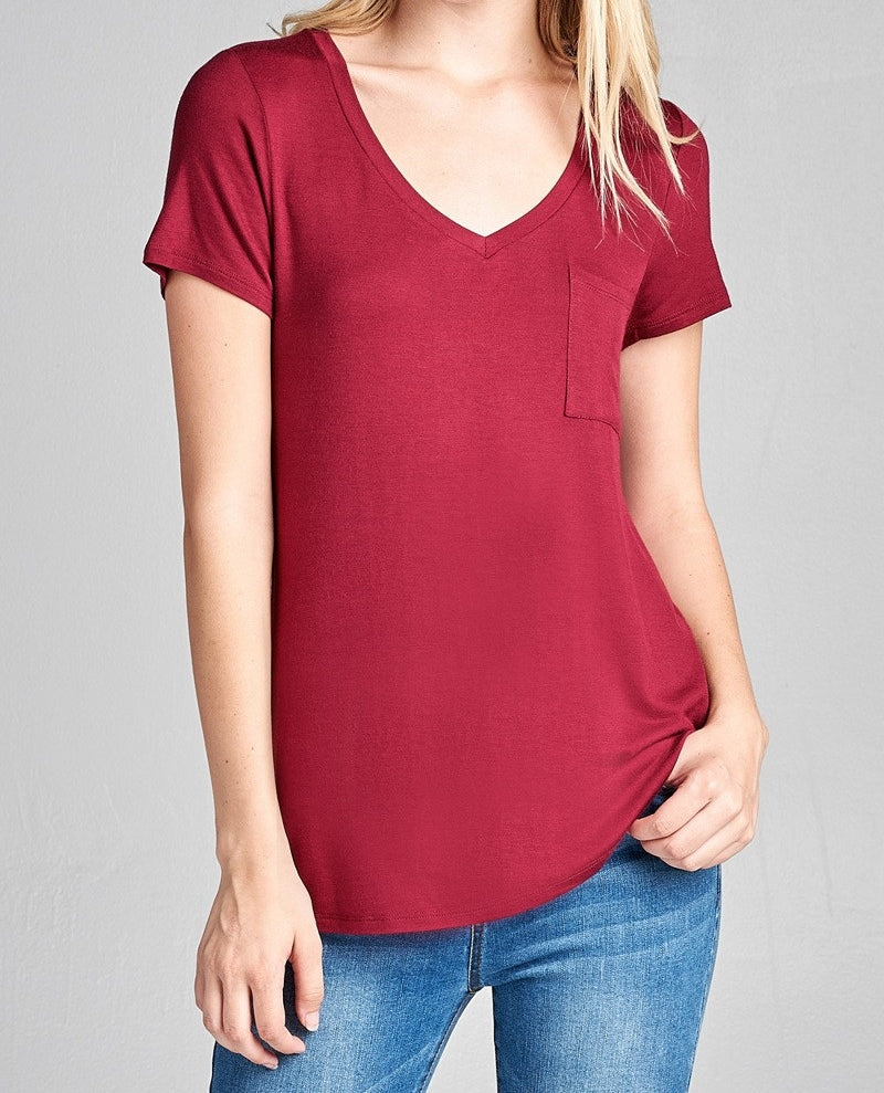 V is for Victory Relaxed Pocket Tee in Burgundy 2139
