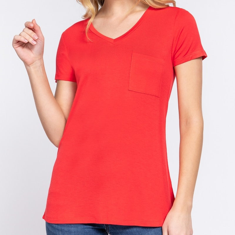 V is for Victory Relaxed Pocket Tee in Red 2255