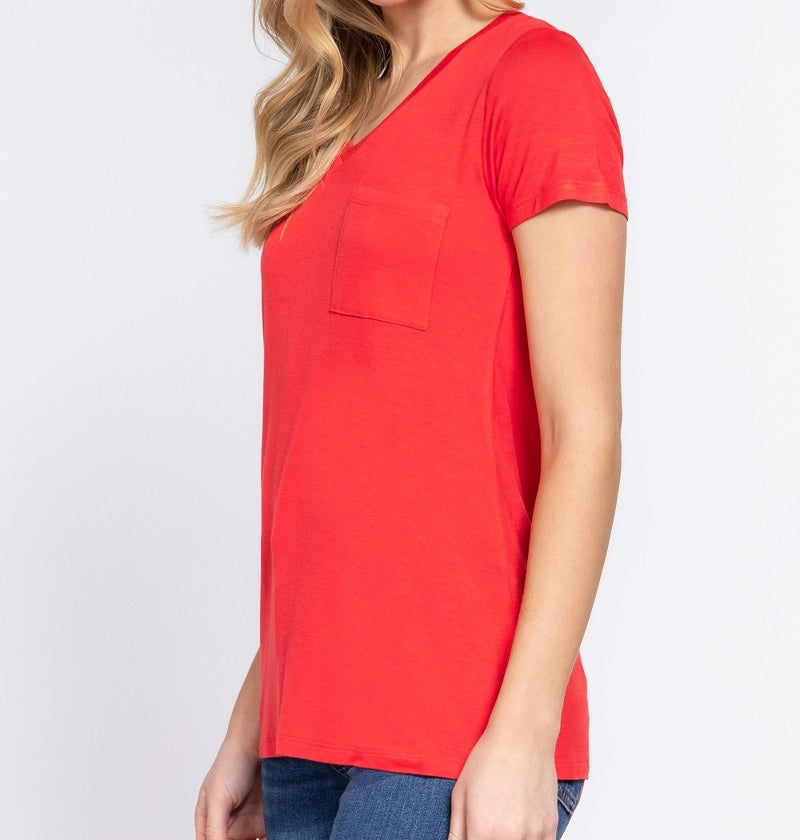 V is for Victory Relaxed Pocket Tee in Red 2255