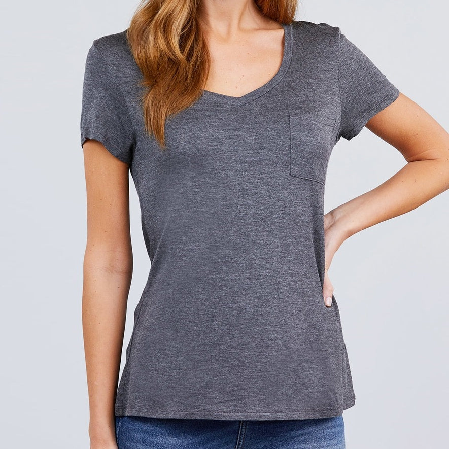 V is for Victory Relaxed Pocket Tee in Charcoal 2235