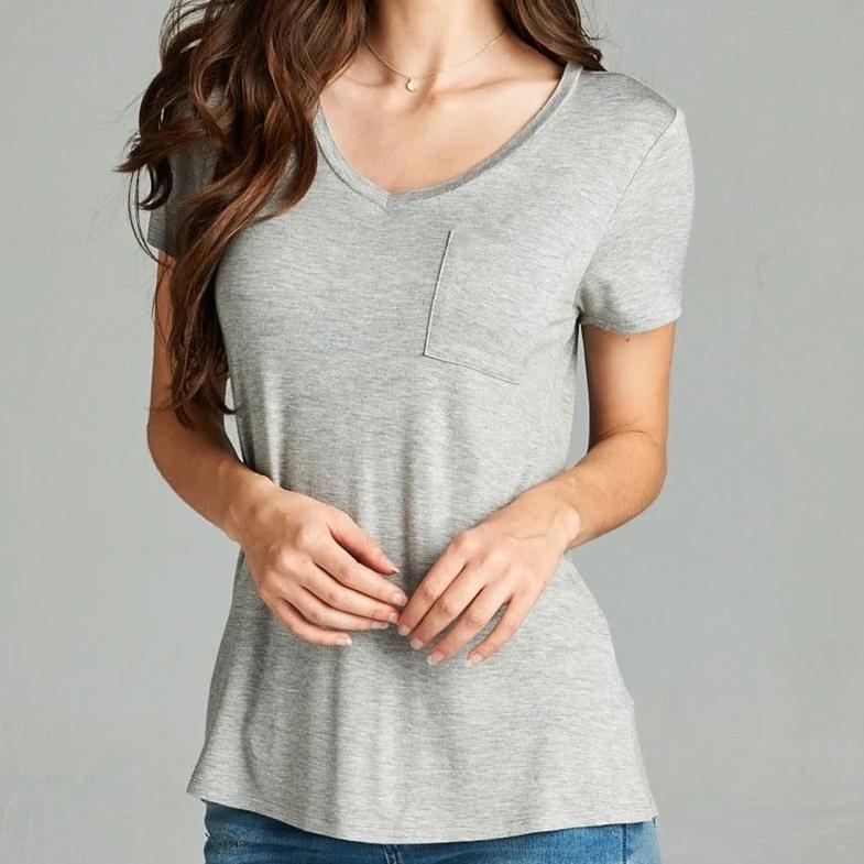 V is for Victory Relaxed Pocket Tee in Gray 2184