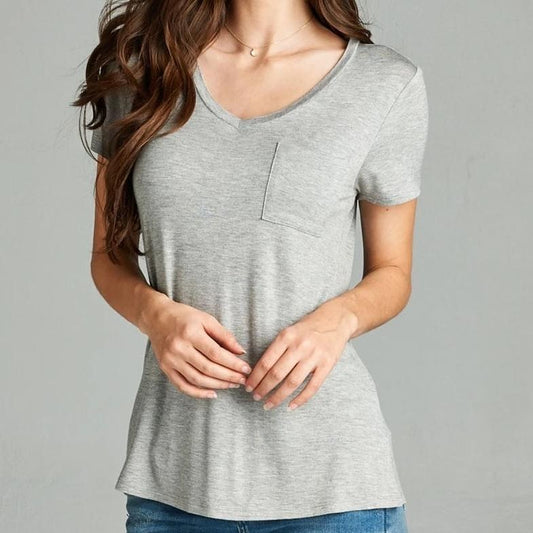 V is for Victory Relaxed Pocket Tee in Gray 2184
