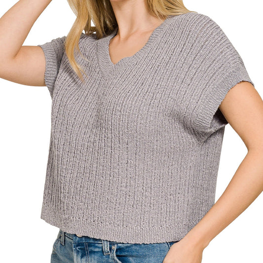 Grey Cotton Textured Sweater Vest 2851