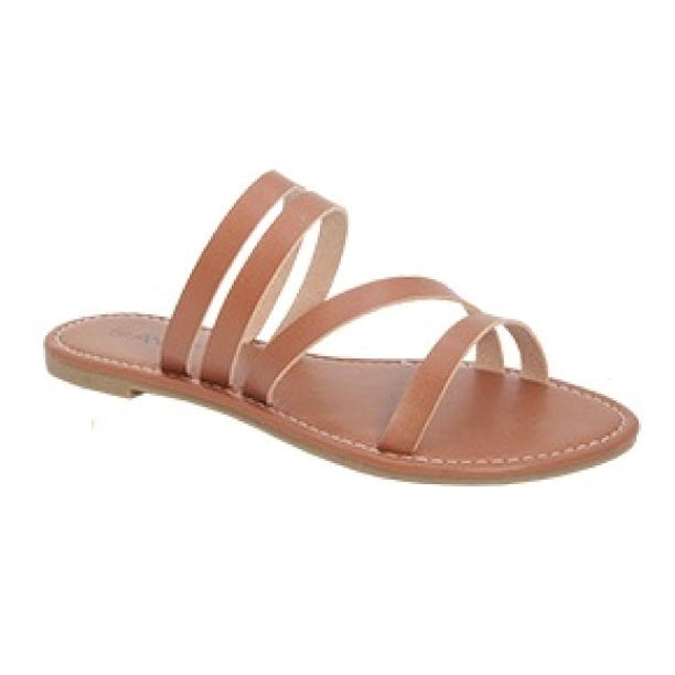 Tan Flat Strappy Sandals - Minimalist Style with Comfortable Fit