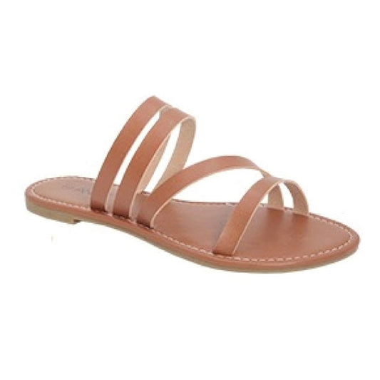 Tan Flat Strappy Sandals - Minimalist Style with Comfortable Fit