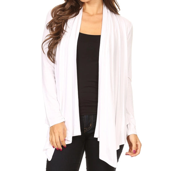 White Long Sleeve Drape Cardigan – Lightweight & Effortless Fit