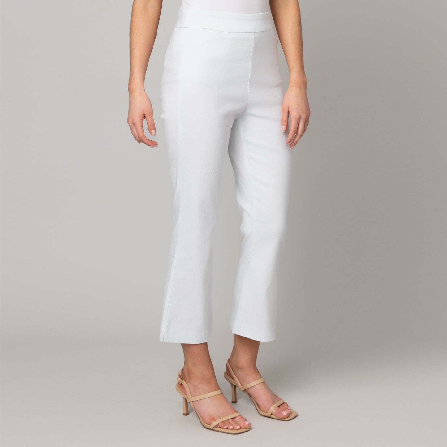 White Stretch Flare Crop Pants