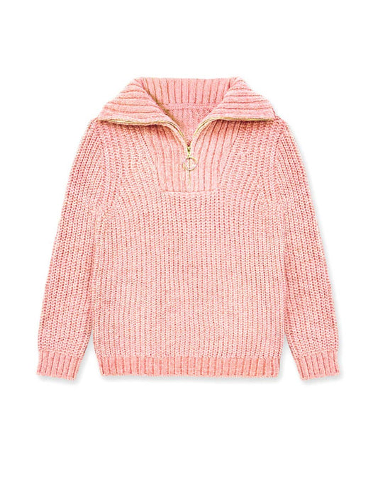 Girls Pullover Lurex Sweater w/ Zip Front 474