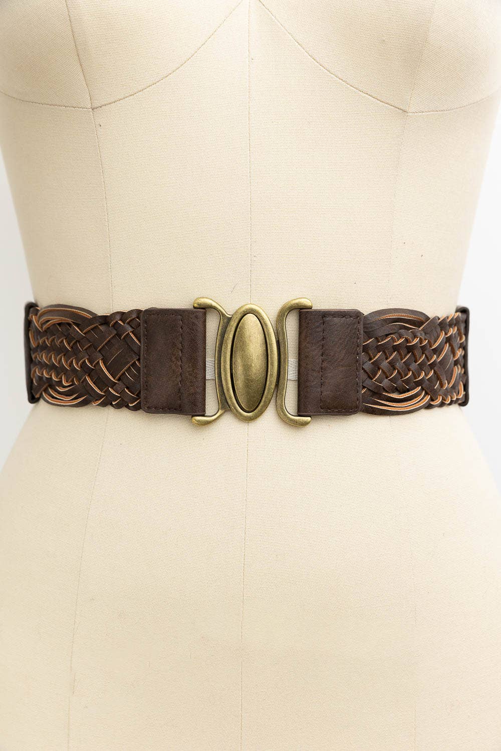 CC Oval Buckle Braided Elastic Belt – Black, Brown, Camel