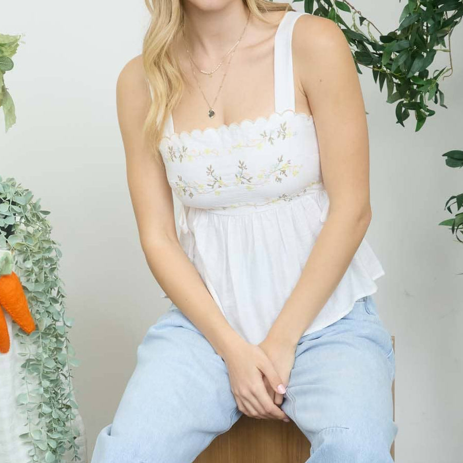 Magnolia Garden Embroidered Tie-Side Top