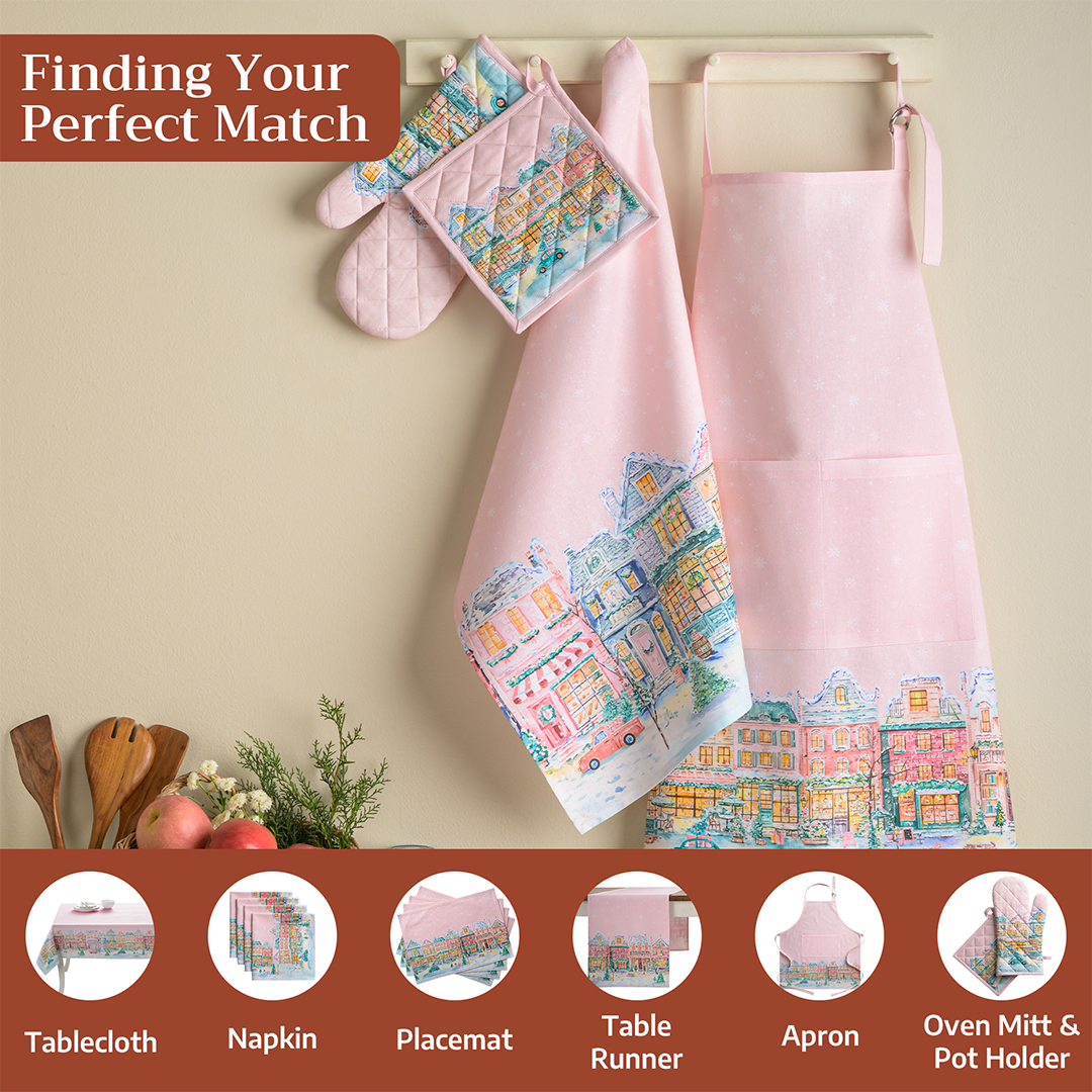 Pink Christmas Village Cotton Kitchen Towel (varies)