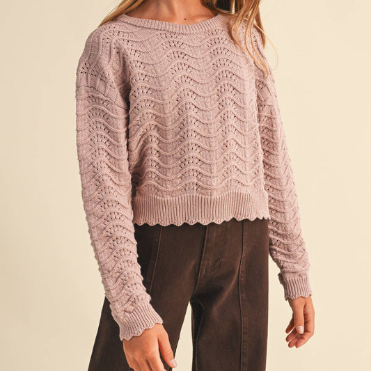 Girls Wavy Knit Pullover Sweater 7-14 442