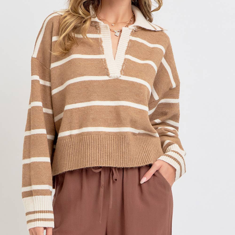 Striped Everyday Collared Knit Sweater 2879