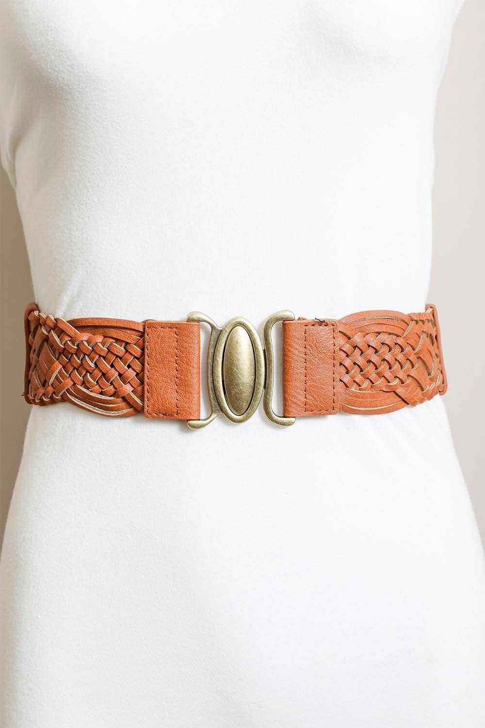 CC Oval Buckle Braided Elastic Belt – Black, Brown, Camel