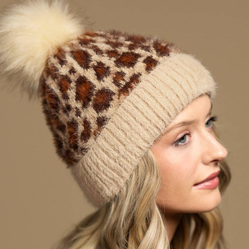 Leopard Print Eyelash Beanie Cap