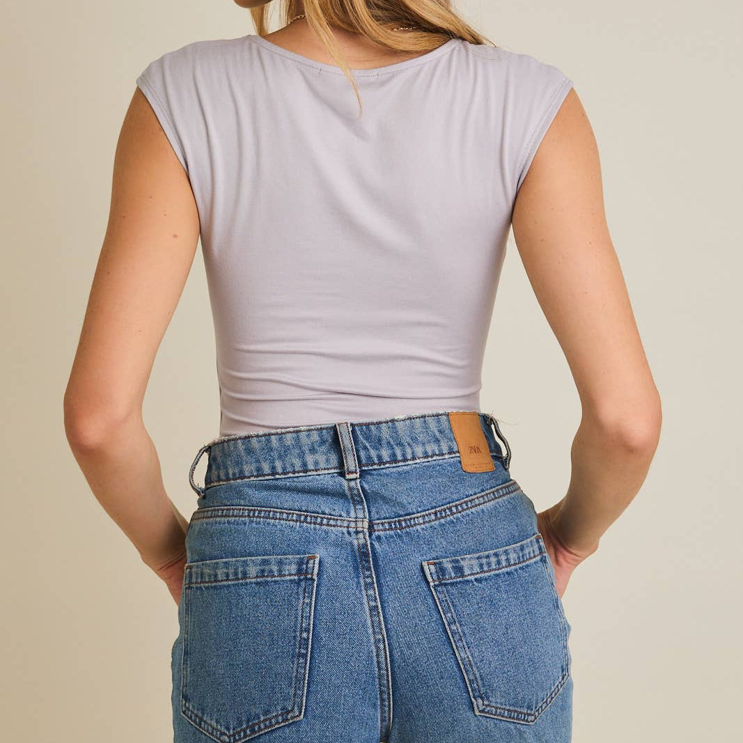Grey Cap Sleeve Square Neck Bodysuit