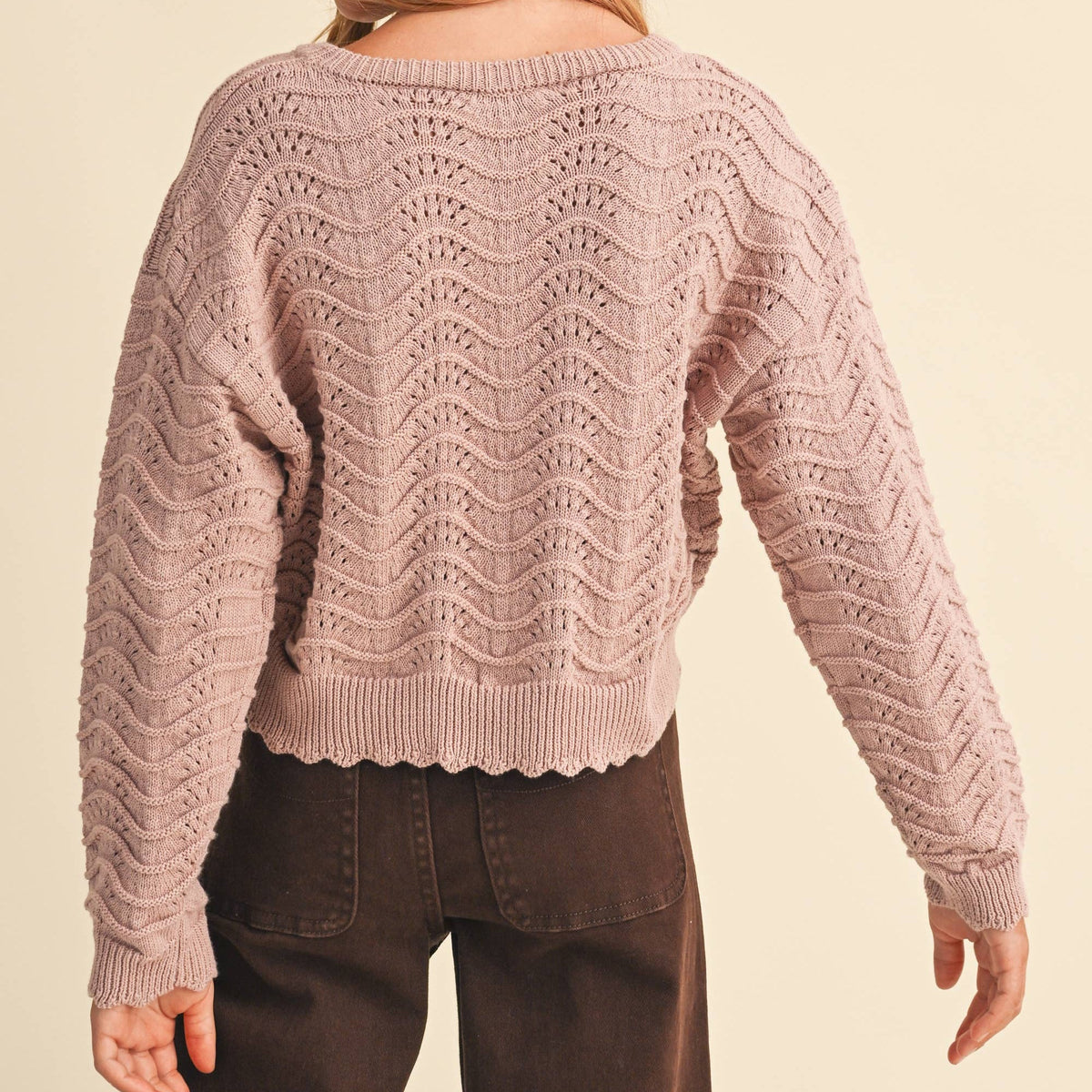 Girls Wavy Knit Pullover Sweater 7-14 442