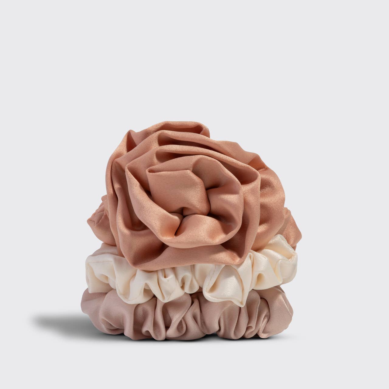 CC Rosette Ruched Satin Scrunchies 3pc Set - Terracotta