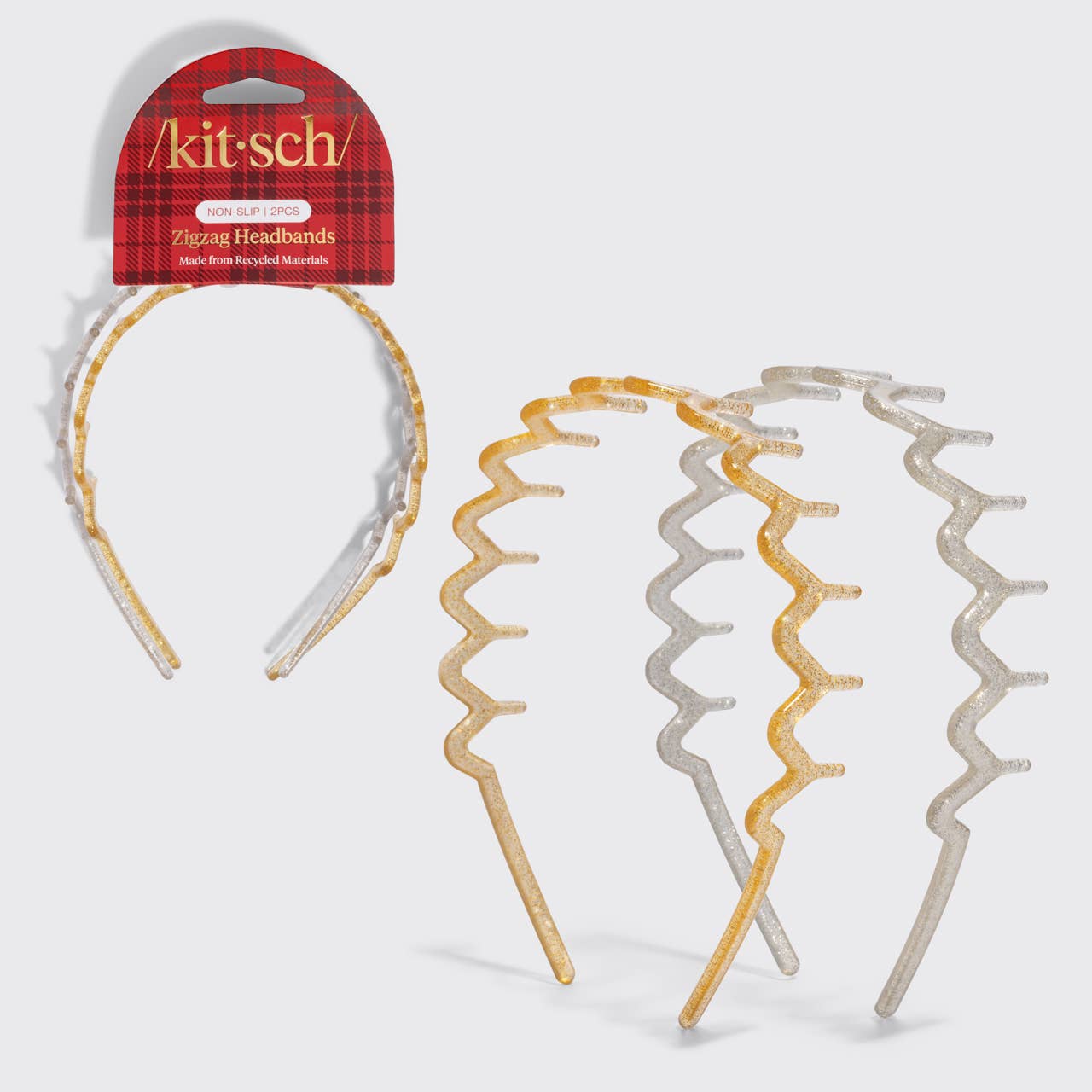 CC Recycled Plastic Zigzag Headbands 2pc Set - Gold & Silver