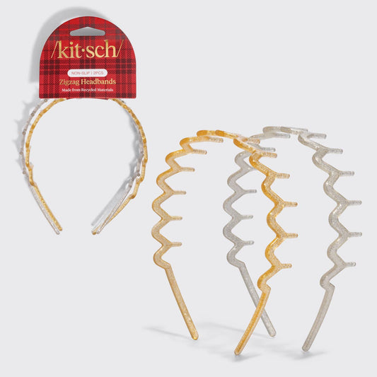 CC Recycled Plastic Zigzag Headbands 2pc Set - Gold & Silver