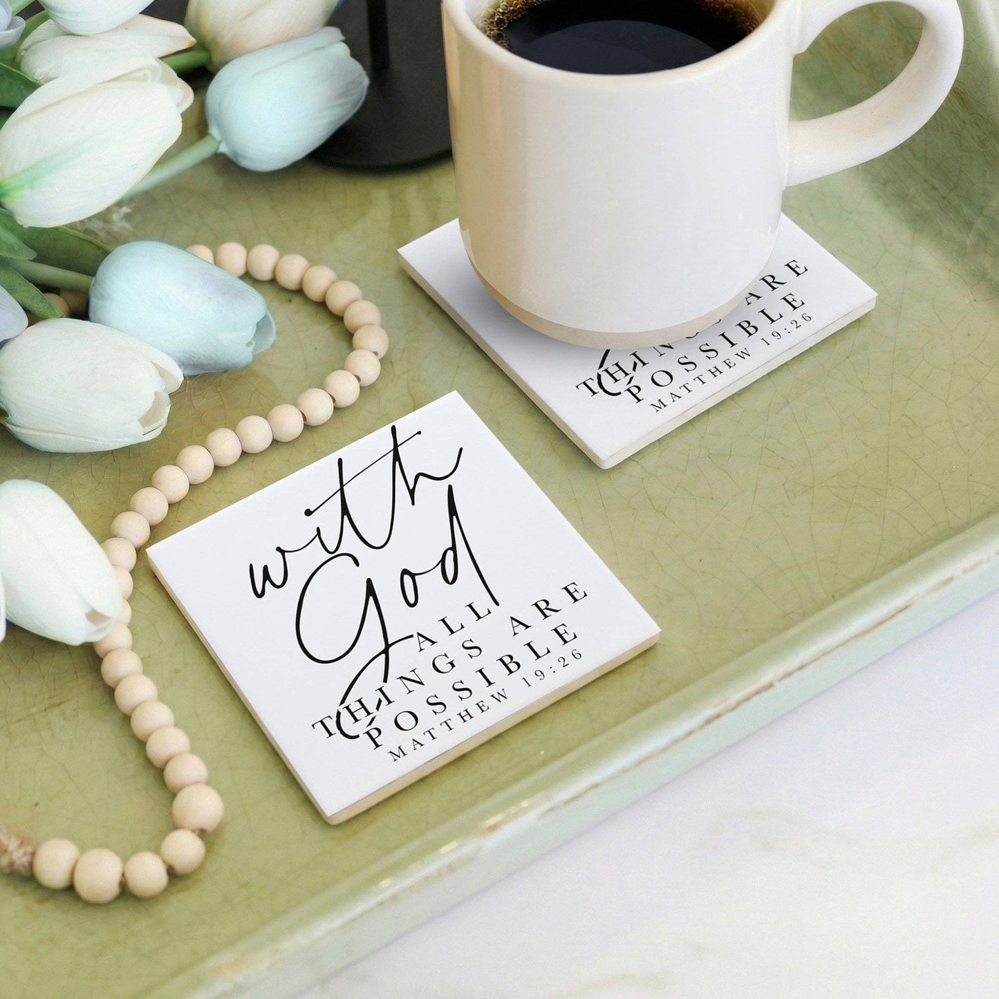 With God All Things Are Possible Ceramic Coaster