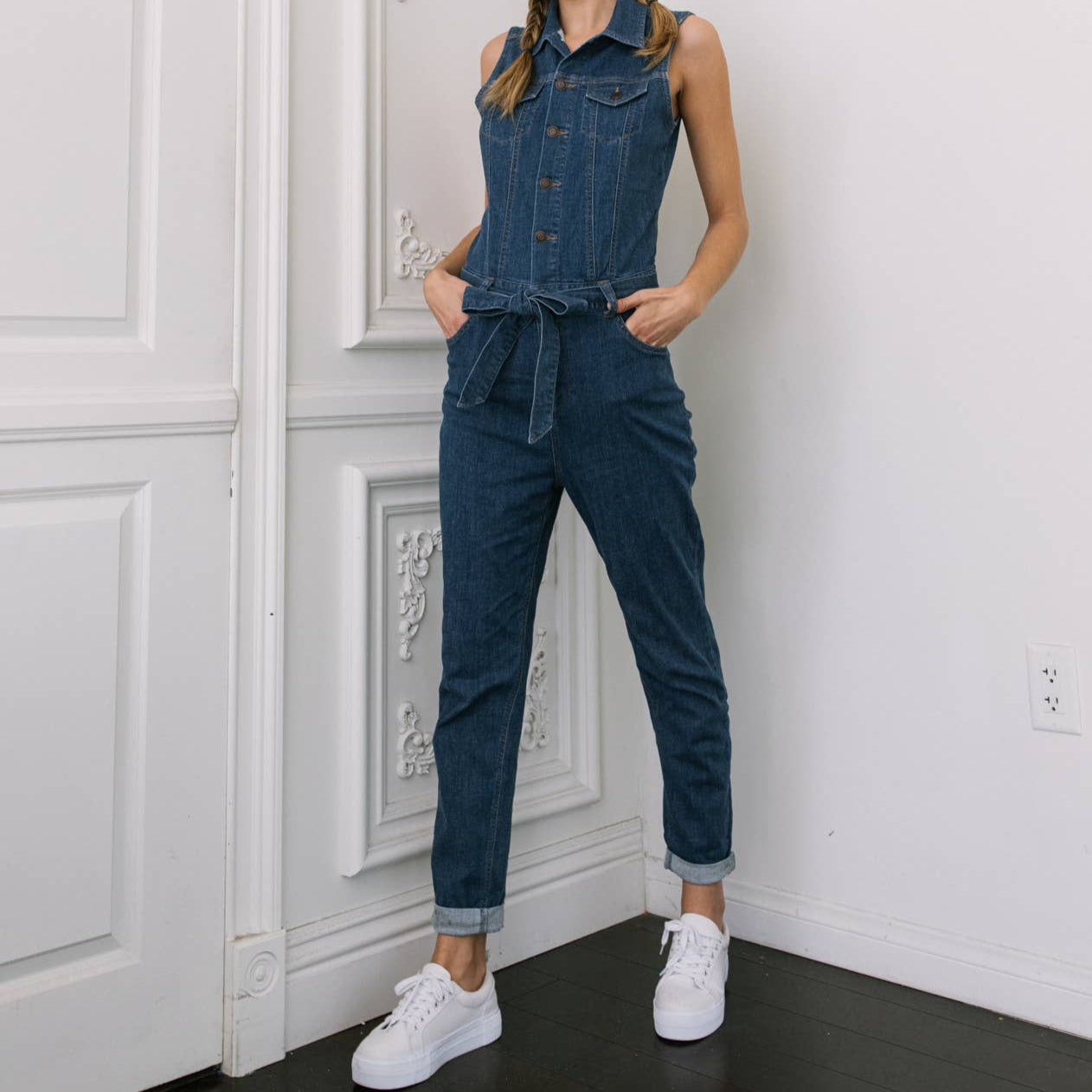 Classic Sleeveless Relaxed Fit Denim Jumpsuit