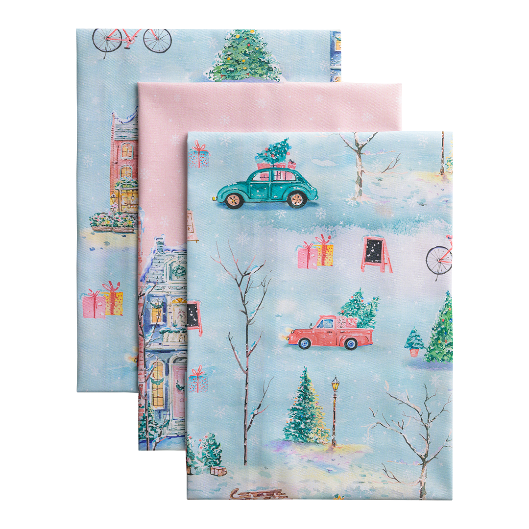 Pink Christmas Village Cotton Kitchen Towel (varies)