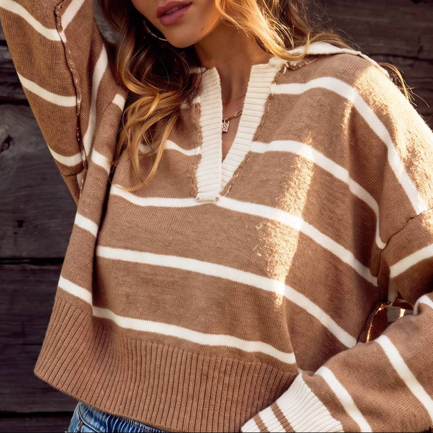 Striped Everyday Collared Knit Sweater 2879