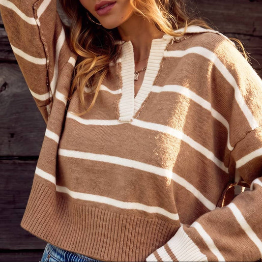 Striped Everyday Collared Knit Sweater 2879