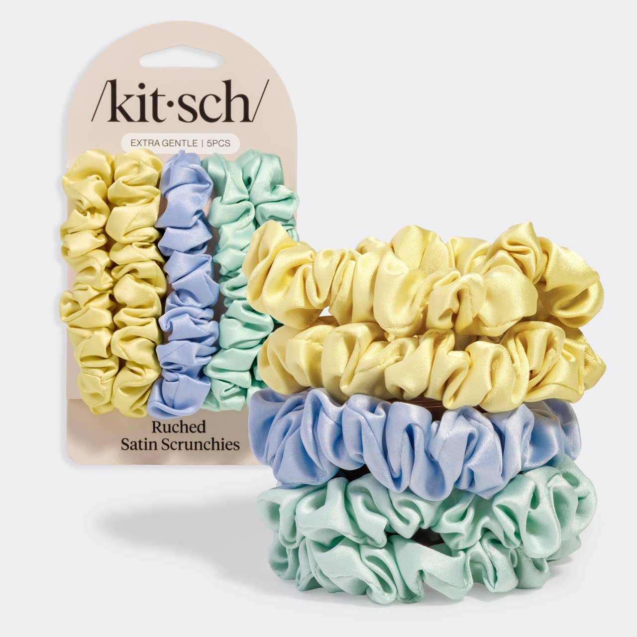 CC Ruched Satin Scrunchies 5pc Set - Multi-color