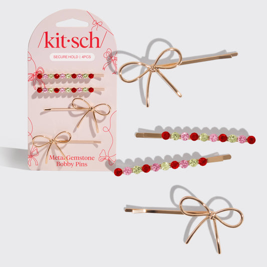 CC Holiday Gemstone and Bow Bobby Pins 4pc Set