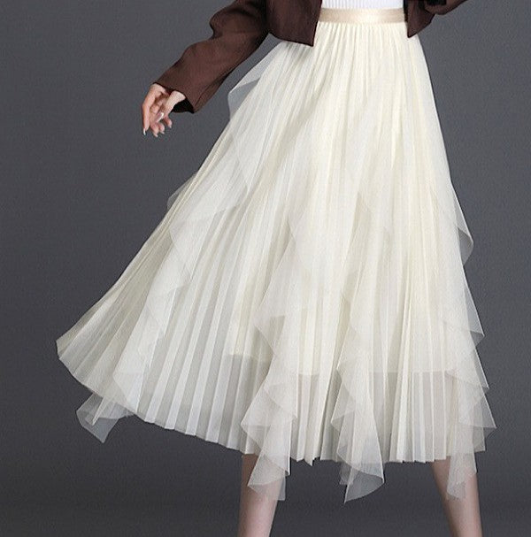 Dancing Queen Tulle Pleated Skirt in Cream