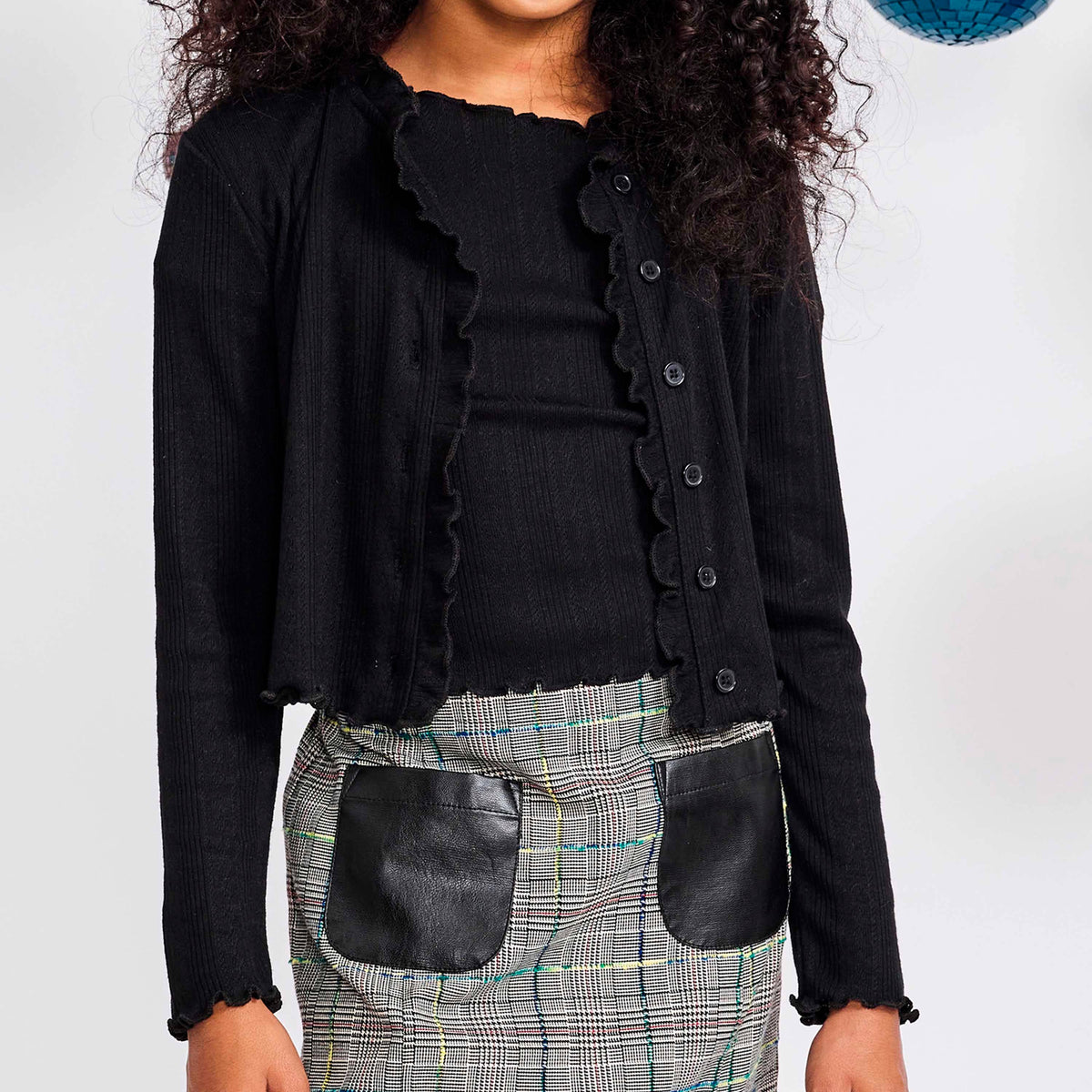 Black Lettuce Edge Pointelle Cardigan Girls 448