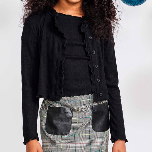 Black Lettuce Edge Pointelle Cardigan Girls 448