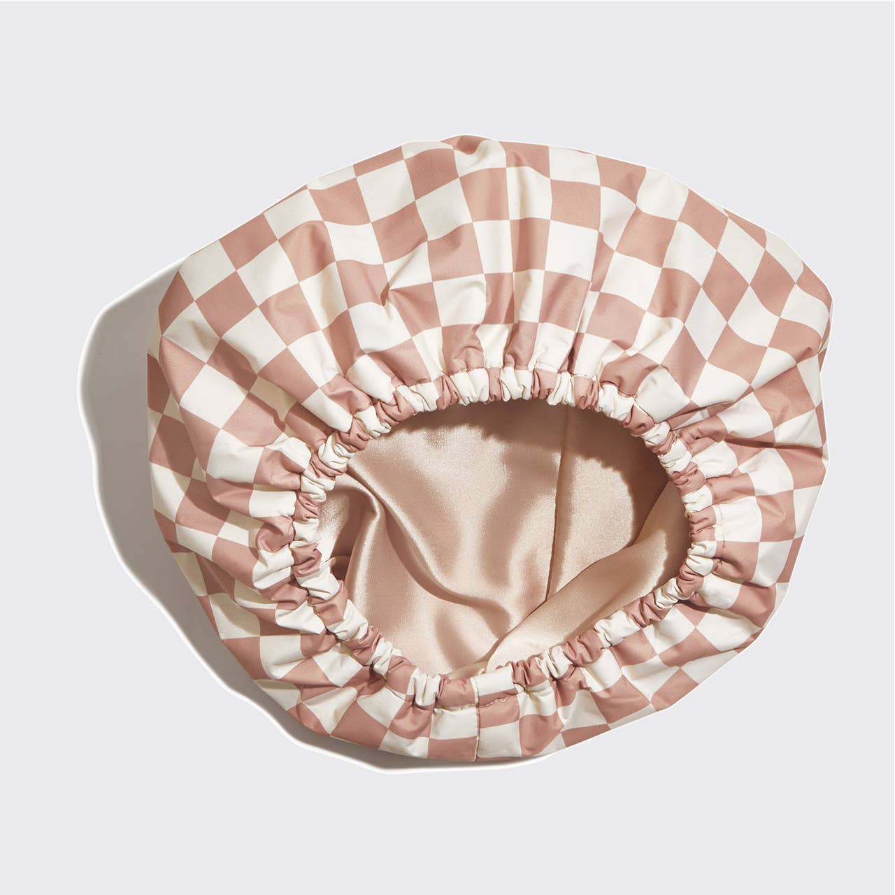 CC Satin Lined Flexi Shower Cap - Terracotta Checker