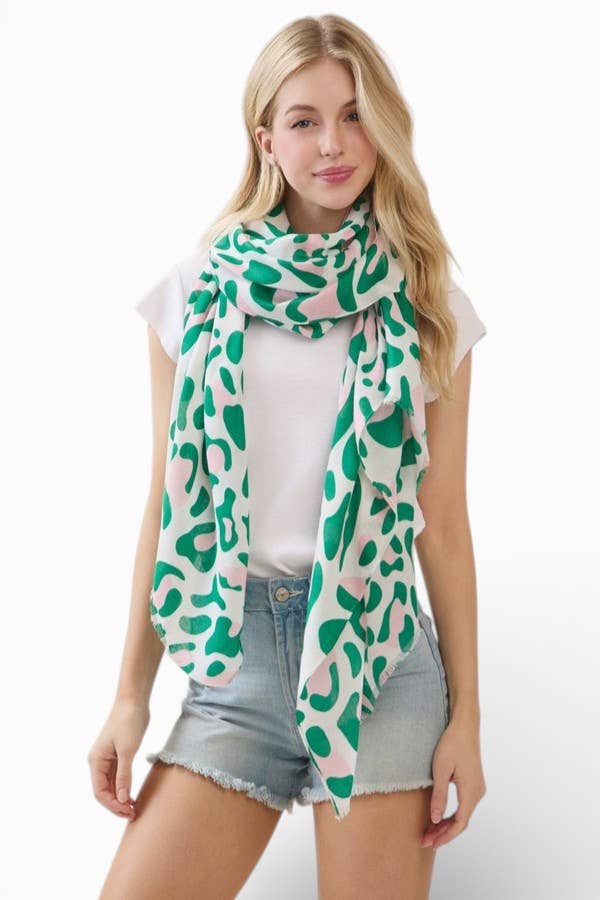 Pink and Green Leopard Print Scarf