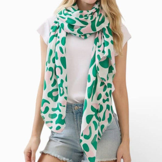 Pink and Green Leopard Print Scarf